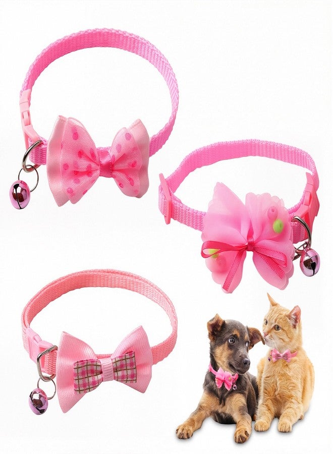 LUSTRIB 3 Pcs Pink Small Dog Collar Girl, XS Dog Collar with Cute Bow Tie & Adjustable Buckle, Soft Nylon Extra Small Dog Collar for Neck 7.5-12.5 Inch, for Tiny Puppy and Cat - Image 1